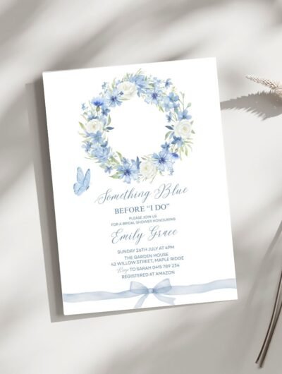 Blue Floral Bridal Shower Invitation