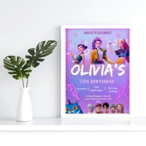 Kpop Birthday Invitation Template, Fantasy Party Invite, Neon Girl Birthday Invitation