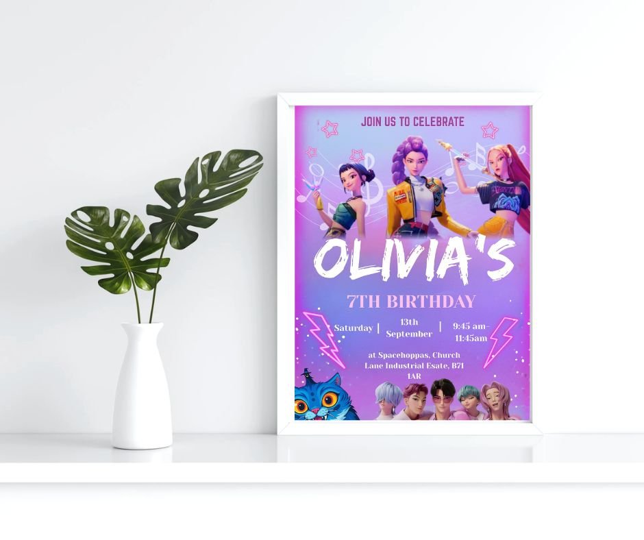 Kpop Birthday Invitation Template, Fantasy Party Invite, Neon Girl Birthday Invitation