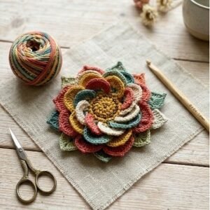 3D Crochet Flower Wall Art Pattern, Layered Mandala Floral Wall Hanging PDF, Bohemian Wildflower Home Decor, Textured Crochet Mandala Tutorial