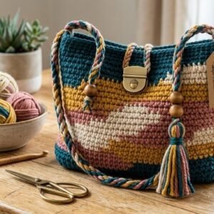 Crochet Bag Pattern, Wavy Landscape Tote Bag Tutorial, Colorful Boho Shoulder Bag PDF, Modern Tapestry Crochet Purse Guide, DIY Summer Beach Bag