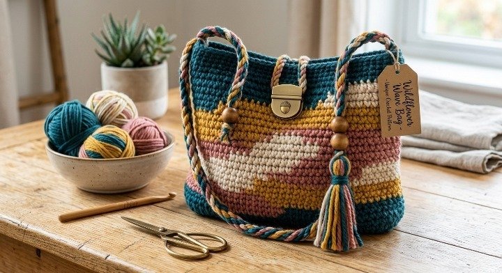 Crochet Bag Pattern, Wavy Landscape Tote Bag Tutorial, Colorful Boho Shoulder Bag PDF, Modern Tapestry Crochet Purse Guide, DIY Summer Beach Bag