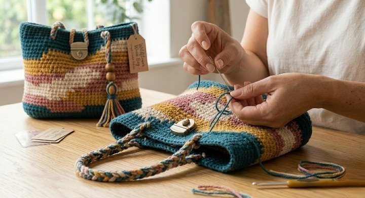 Crochet Bag Pattern, Wavy Landscape Tote Bag Tutorial, Colorful Boho Shoulder Bag PDF, Modern Tapestry Crochet Purse Guide, DIY Summer Beach Bag - Image 2