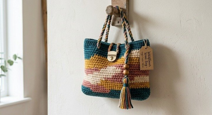 Crochet Bag Pattern, Wavy Landscape Tote Bag Tutorial, Colorful Boho Shoulder Bag PDF, Modern Tapestry Crochet Purse Guide, DIY Summer Beach Bag