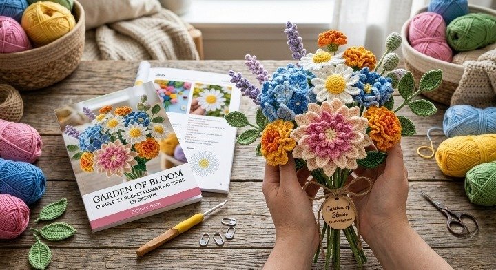 Crochet Flower Bouquet Pattern PDF, Amigurumi Wildflower Tutorial, Crochet Flowers Pattern Book, Daisy Lavender Dahlia Guide, DIY Floral Home Decor