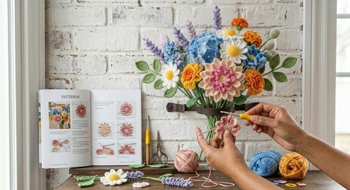 Crochet Flower Bouquet Pattern PDF, Amigurumi Wildflower Tutorial, Crochet Flowers Pattern Book, Daisy Lavender Dahlia Guide, DIY Floral Home Decor
